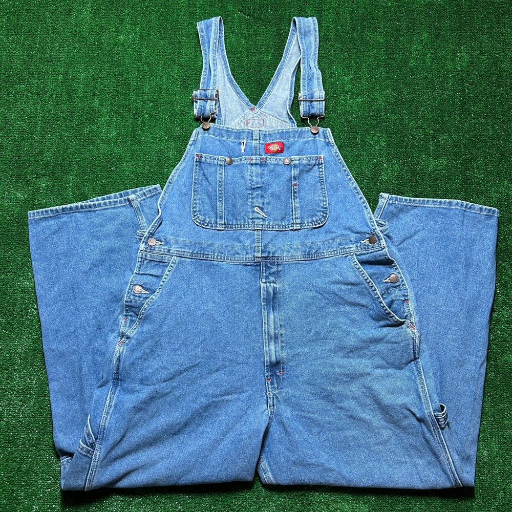 Dickies Denim Overalls Mens 36x30 Stonewash Blue Utility Workwear Skater